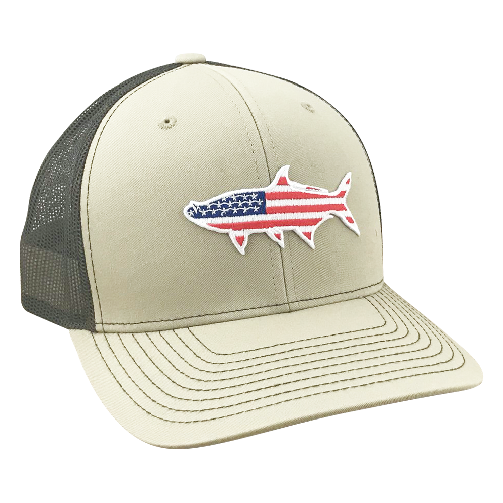 Old Glory American Flag Tarpon - Adjustable Cap - Dixie Fowl Co Tan/Coffee